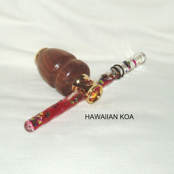 Kaleidoscope, Mini Oil Wand, Artisan Handcrafted in Hawaiian Koa Wood, Gold Plated Finish, Gift all Ocassions, Graduation, Christmas