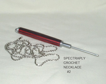Artisan Handcrafted, Interchangeable Crochet Hook Necklace, (Crochet Hook NOT INCLUDED), Spectraply Laminate #2, Chrome Finish Metal Parts.