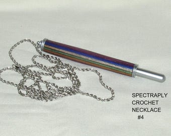 Artisan Handcrafted, Interchangeable Crochet Hook Necklace, (Crochet Hook NOT INCLUDED), Spectraply Laminate #4, Chrome Finish Metal Parts.