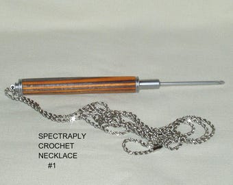 Artisan Handcrafted, Interchangeable Crochet Hook Necklace, (Crochet Hook NOT INCLUDED), Spectraply Laminate #1, Chrome Finish Metal Parts.