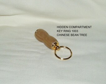 Secret/Hidden Compartment Key Ring, Artisan Handcrafted in Chinese Bean Tree Wood, Gift, Birthday, Christmas, Any Occasion