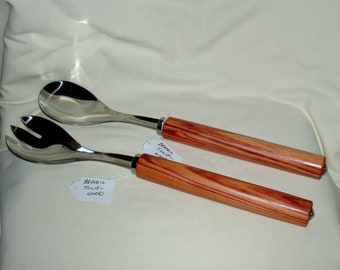 Serving Utensil Set of 2, Artisan Handcrafted Handles in Tulipood, Stainless Steel Servers, Gift, Entertainment, Salad. Meals, Food,