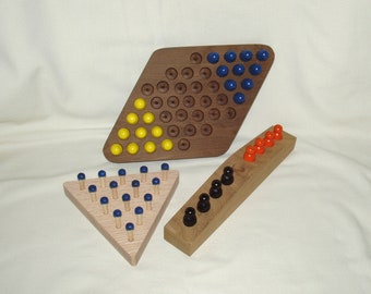 WOODEN BOARD GAMES,  Set #2, Three (3) Different Games, Artisan Handcrafted, One Person & Two Person Games, Family, Gift, Recreation