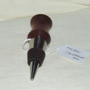 Bottle Stopper #3, Artisan Handcrafted Handle in Australian Mebau Wood, Stainless Steel Tip, Gift, Men, Women, Any Occasion, Holiday