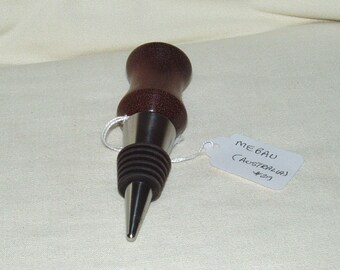 Handcrafted Mebau Wood Bottle Stopper: Stainless Steel Tip