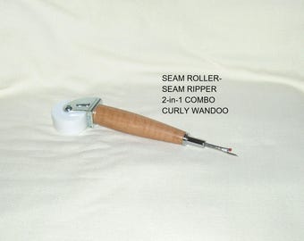 Seam Roller-Seam Ripper, 2-in-1 Combo, Artisan Handcrafted, Curly Wandoo Wood, Chrome