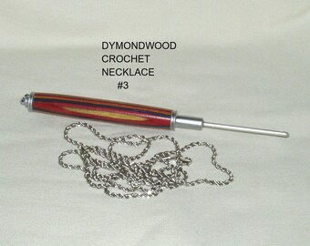 Artisan Handcrafted, Interchangeable Crochet Hook Necklace, (Crochet Hook NOT INCLUDED), Dymondwood Laminate #3, Chrome Finish Metal Parts.