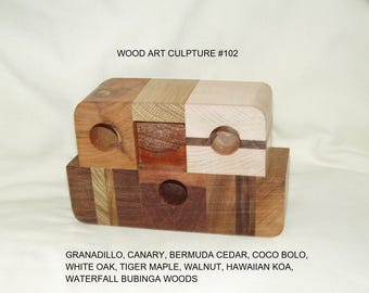 Handcrafted Exotic Wood Art Sculpture: Granadillo, Koa, Cedar
