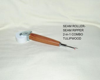 Seam Roller-Seam Ripper, 2-in-1 Combo, Artisan Handcrafted, Tulipwood, Chrome