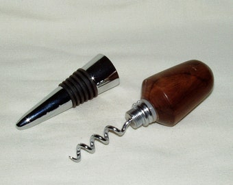 Bottle Stopper-Corkscrew #2, Artisan Handcrafted Handle in Panama Rosewood, Chrome,  Gift, Any Occasion, Men, Women, Holiday