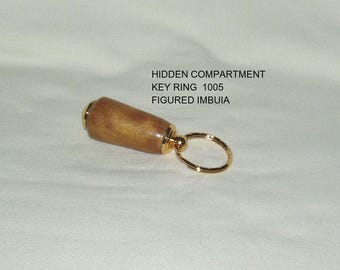 Secret/Hidden Compartment Key Ring, Artisan Handcrafted in Figured Imbuia  Wood, Gift, Birthday, Christmas, Any Occasion