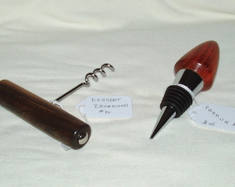 Bottle Stopper and Corkscrew Combo #45, ( 2 pieces), Artisan Handcrafted in Desert Ironwood & Padauk wood, Gift, Men, Women, Any Occasion