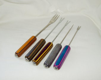 Ensemble de fourchettes à charcuterie n° 208, manches artisanaux en stratifié de bois brillant, 5 pcs, fourchettes en acier inoxydable, cadeau, divertissement, nourriture