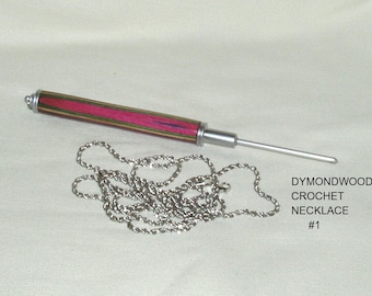 Artisan Handcrafted, Interchangeable Crochet Hook Necklace, (Crochet Hook NOT INCLUDED), Dymondwood Laminate #1, Chrome Finish Metal Parts.
