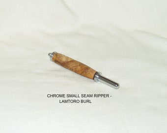 Seam Ripper, Single Blade, Artisan Handcrafted Handle in Lamtoro Burl, Chrome Finish, Sewing, Gift for any Occasion, Quilting