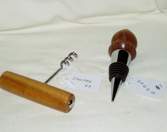 Bottle Stopper and Corkscrew Combo #9,( 2 pieces), Artisan Handcrafted in Canary & Anzem Woods, Gift, Men, Women, Any Occasion
