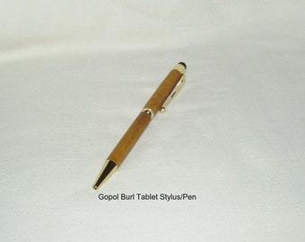 Touch Tablet Stylus Pen in Gold, Artisan Handcrafted in Gopol Burl,  Office, School, Gift, Graduation, Christmas, Men, Women