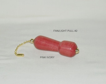 Light/Fan Pulls, Artisan Handcrafted, Set #2, Pink Ivory and Apple Wood