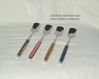 Handcrafted Spectraply Dessert Spoons: Stainless Steel, Set of 4