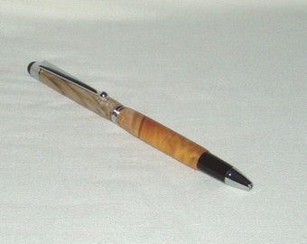 Touch Tablet Stylus Pen in Chrome, Artisan Handcrafted in Monkey Puzzle Wood, Office, School, Gift, Graduation, Christmas, Women, Occasion