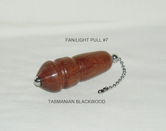 Light/Fan Pulls, Artisan Handcrafted, Set #7, Maple Burl Wood and Tasmanian Blackwood