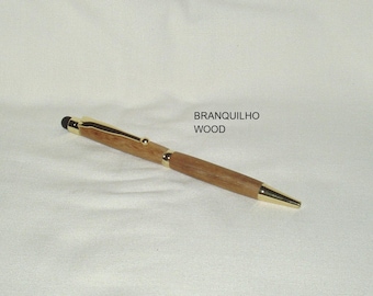 Handcrafted Branquilho Wood Stylus Pen: Gold Touch Tablet Accessory