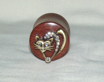 Bouchon de bouteille #101, poignée artisanale en bois de coco bolo avec cabochon antique en laiton Pussycat, pointe chromée, homme, femme, toute occasion