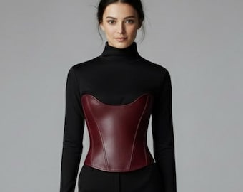 Burgundy Genuine Leather Women Corset | Structured Fit, Fashion Layering Bustier Top