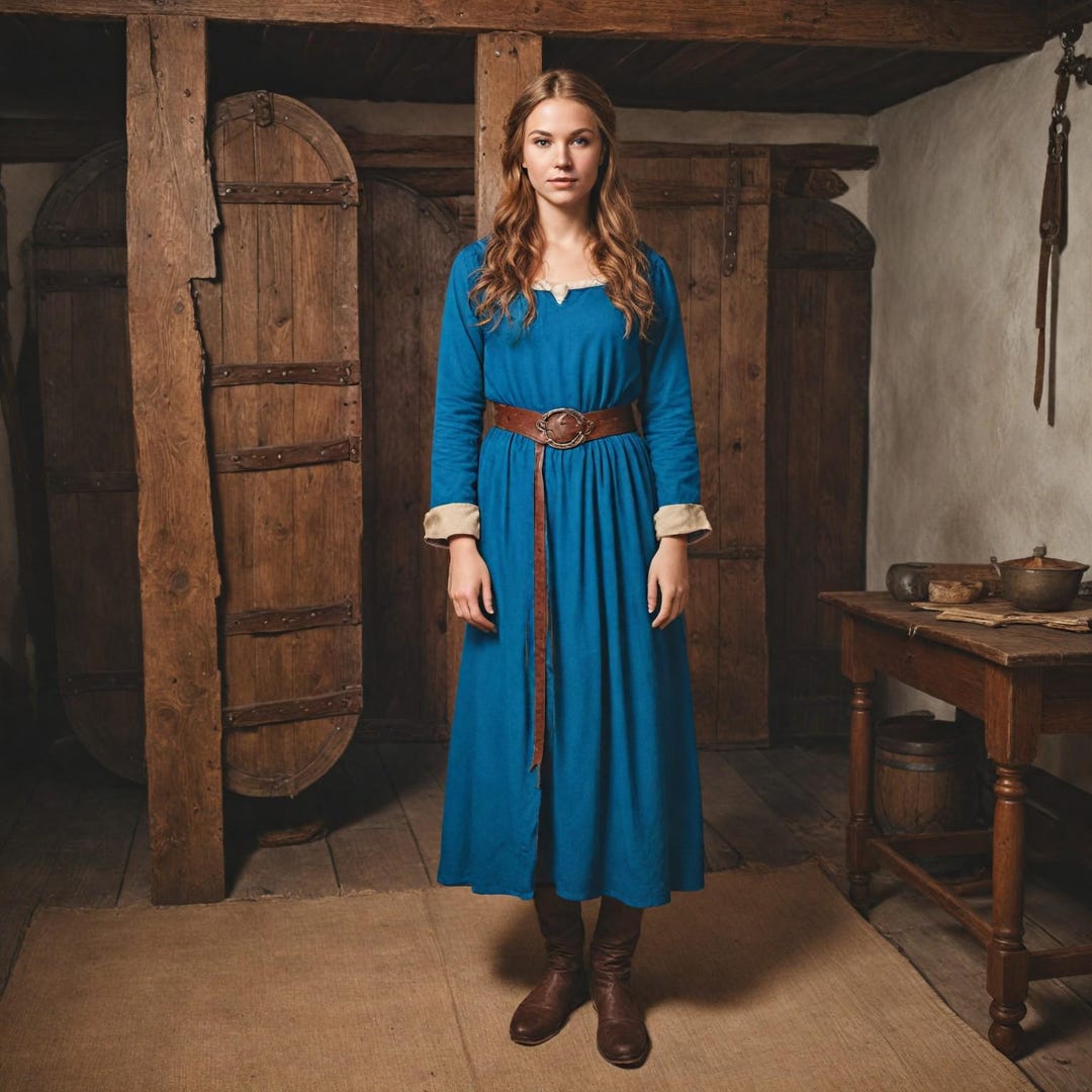 Blue Medieval Peasant Dress | Renaissance Long Sleeve Women's Costume ...