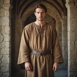 Rustic Brown Medieval Tunic | Lace-Up Renaissance Peasant Robe | Historical Viking Costume for Cosplay | Vintage Long-Sleeve Garb