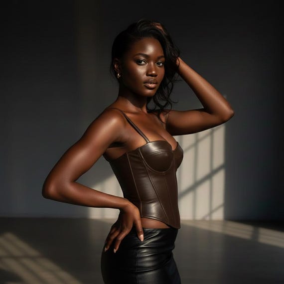 Brown Genuine Leather Corset Top | Hourglass Shaping Corset | Structured Support Design Adjustable Fit | Confident Look Fashion Corset