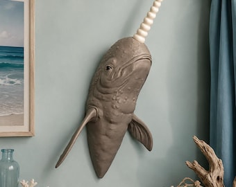 Narwhal Wall Art | Coastal Ocean Wall Decor | Marine Life Wall Sculpture | Whale Wall Mount | Beach House Decor | Ocean Nursery | Marine Bio