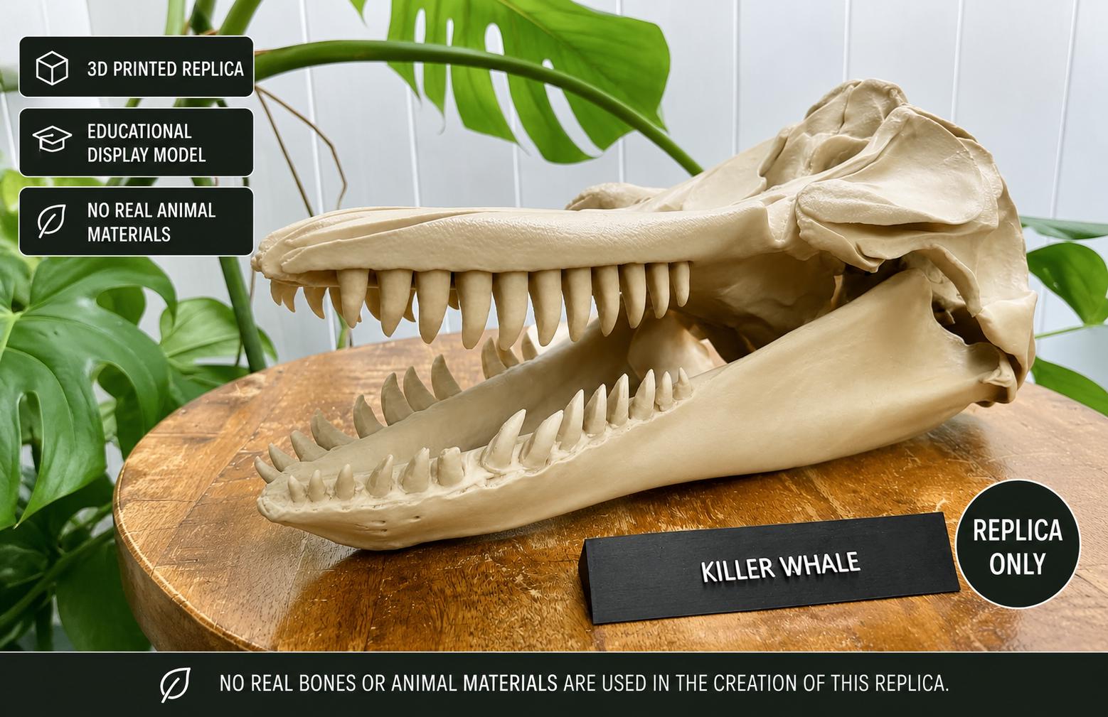 シャチの頭蓋骨レプリカ – 3Dプリントされた海洋生物学展示用シャチの