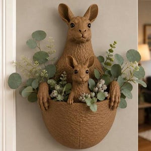 Kangaroo Wall Planter with Joey | 3D Printed Animal Wall Decor | Nursery Wall Art | Hanging Planter Pocket | Handmade Eyes