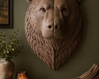 Brown Bear Wall Mount |Bear Head Wall Decor | Rustic Cabin Wildlife Art | Handmade Resin Eyes | bear head wall mount