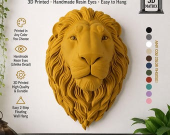 Majestic Lion Wall Head – 16" Handmade Wall Sculpture with Resin Eyes | Custom Color | Floating Wall Decor | Wildlife Art |Gift for Lion