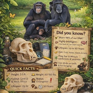 Réplique grandeur nature de crâne de chimpanzé : modèle primate imprimé en 3D