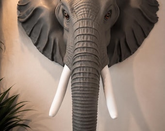 Elephant Wall Mount Decor, Large Elephant Head Wall Hanging, Safari Wall Art, Hand Finished Wildlife Sculpture, Unique Home Decor