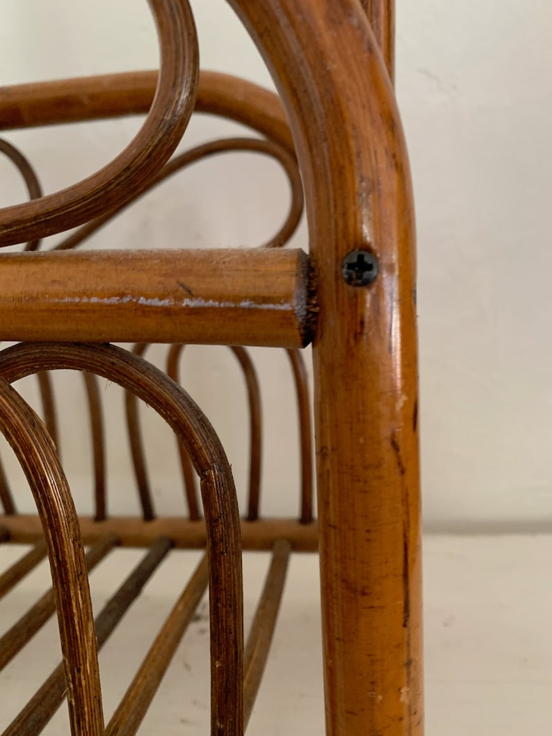 Vintage Bamboo Magazine Rack Bentwood Rattan Mid Century Etsy