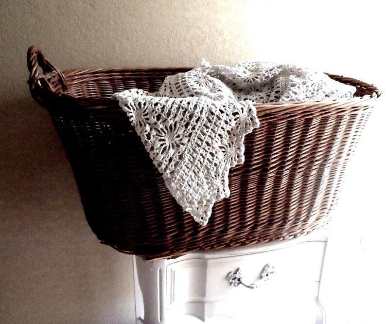 Vintage French Round Wicker Laundry Basket | Etsy