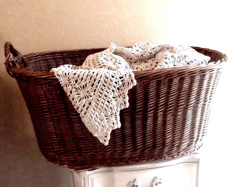 Vintage French Round Wicker Laundry Basket Etsy