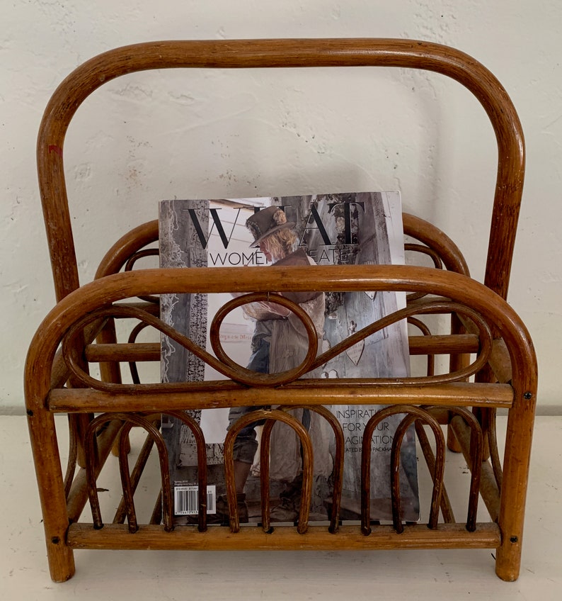 Vintage Bamboo Magazine Rack Bentwood Rattan Mid Century Etsy