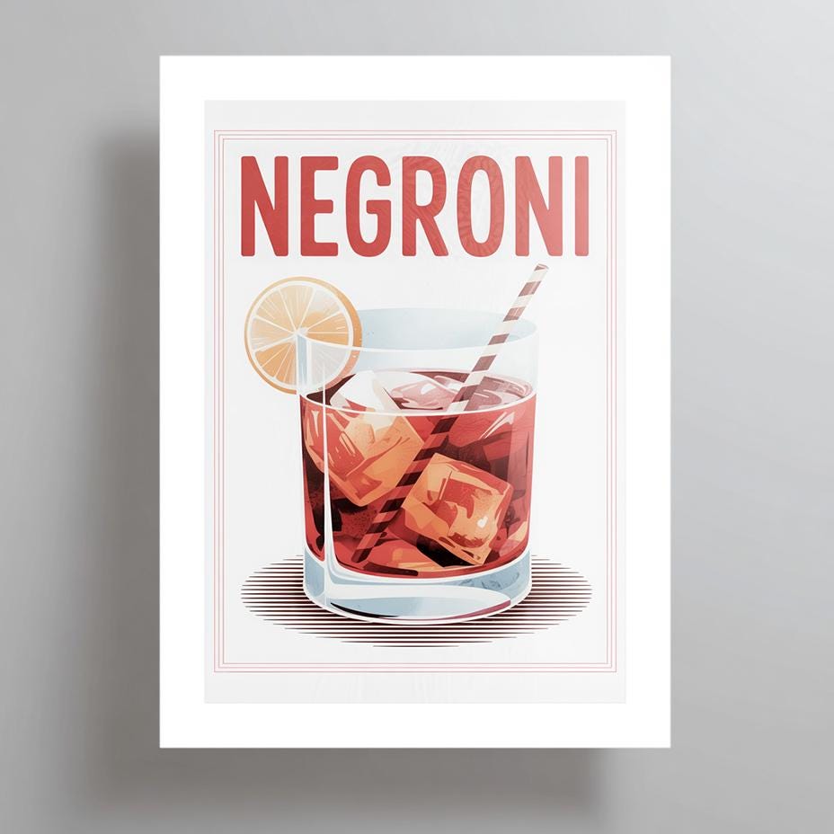 Negroni Cocktail Poster | Moderne Getränke Wandkunst | Küche