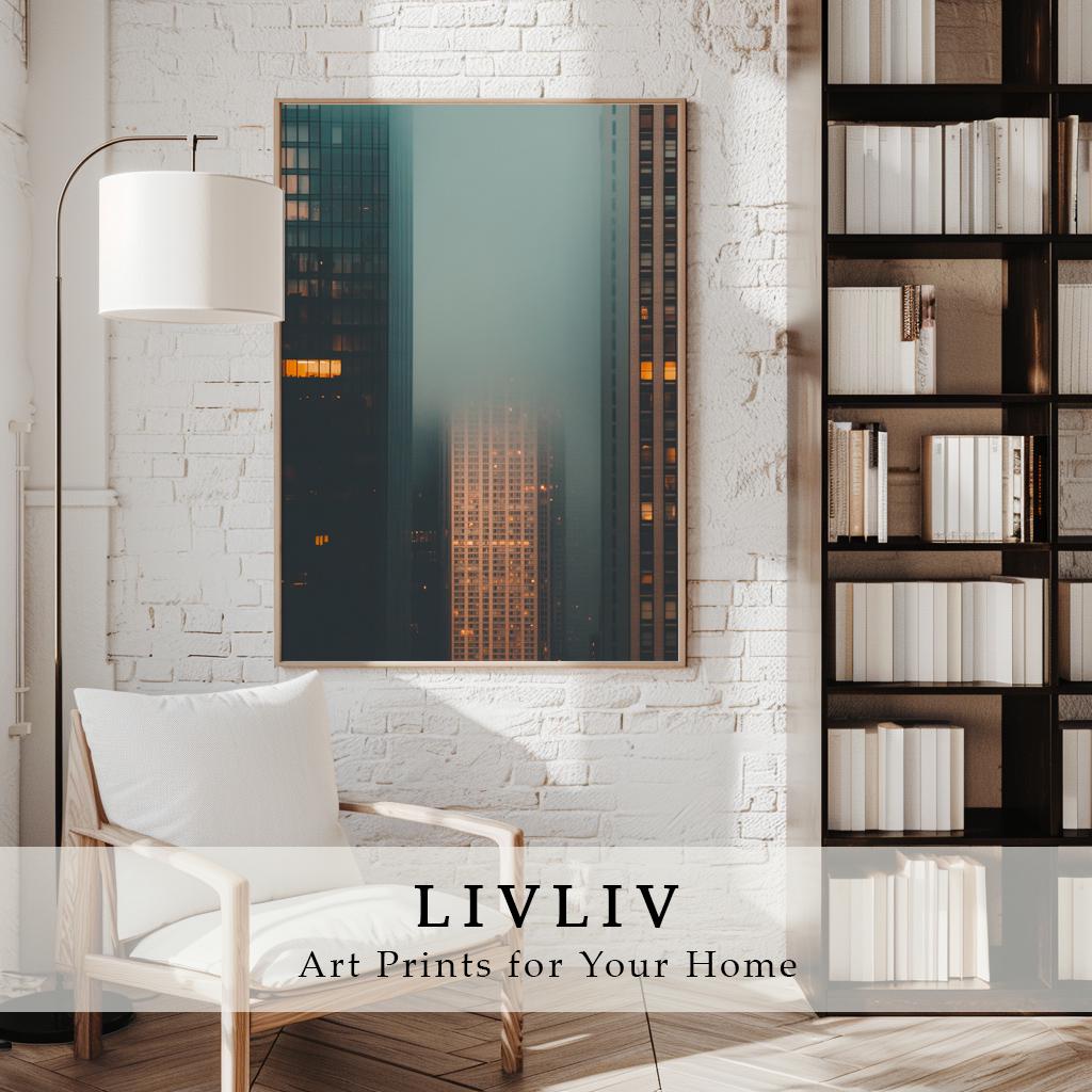 Nebelhafte Skyline Poster | Moderne Architektur Wandkunst | 
