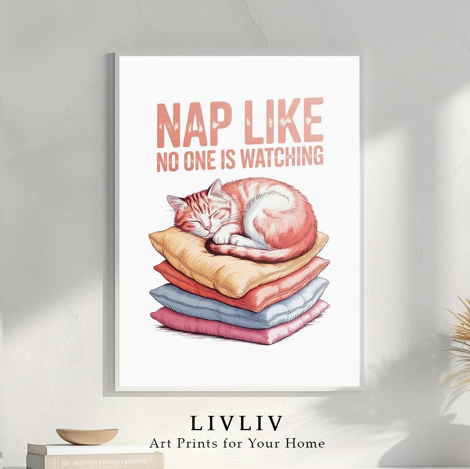 Nap Like No One is Watching Poster | Humorvolle Katzen Wandk