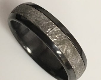 Meteorite Inlay Black Zirconium Ring