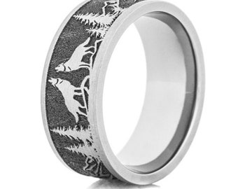 Wolf Scene Titanium Ring