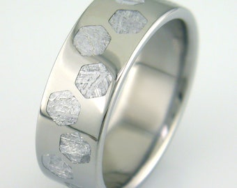 Titanium Ring with Hex Meteorite Inlay