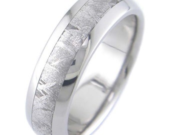 Authentic Meteorite Wedding Band, Gibeon Meteorite in Titanium Ring; Men's ring