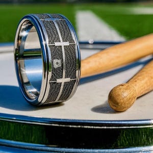Laser Engraved Snare Drum Ring – Custom Titanium Wedding Band & Music Lover Gift